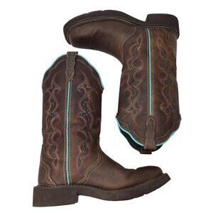 Justin Gypsy Boots Raya Brown Leather Western Cowboy Women's 6.5 L2900 Turquoise